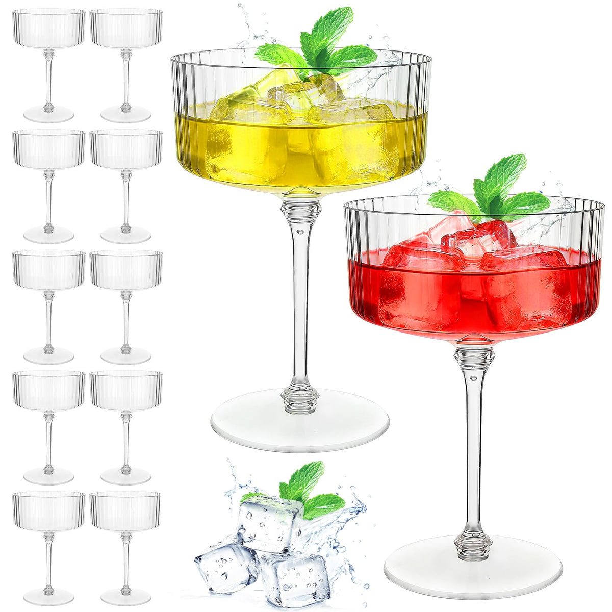 12 Pcs Ribbed Martini Glasses Transparent Plastic C772067
