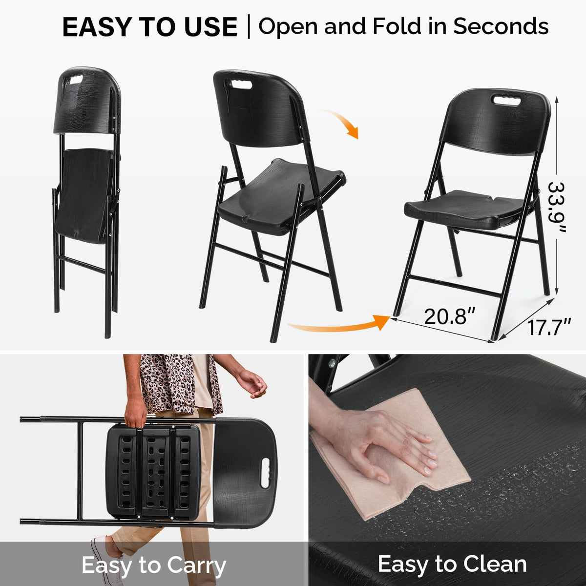 Dark 4 Pack HDPE Folding Chairs with Steel Frame Y303