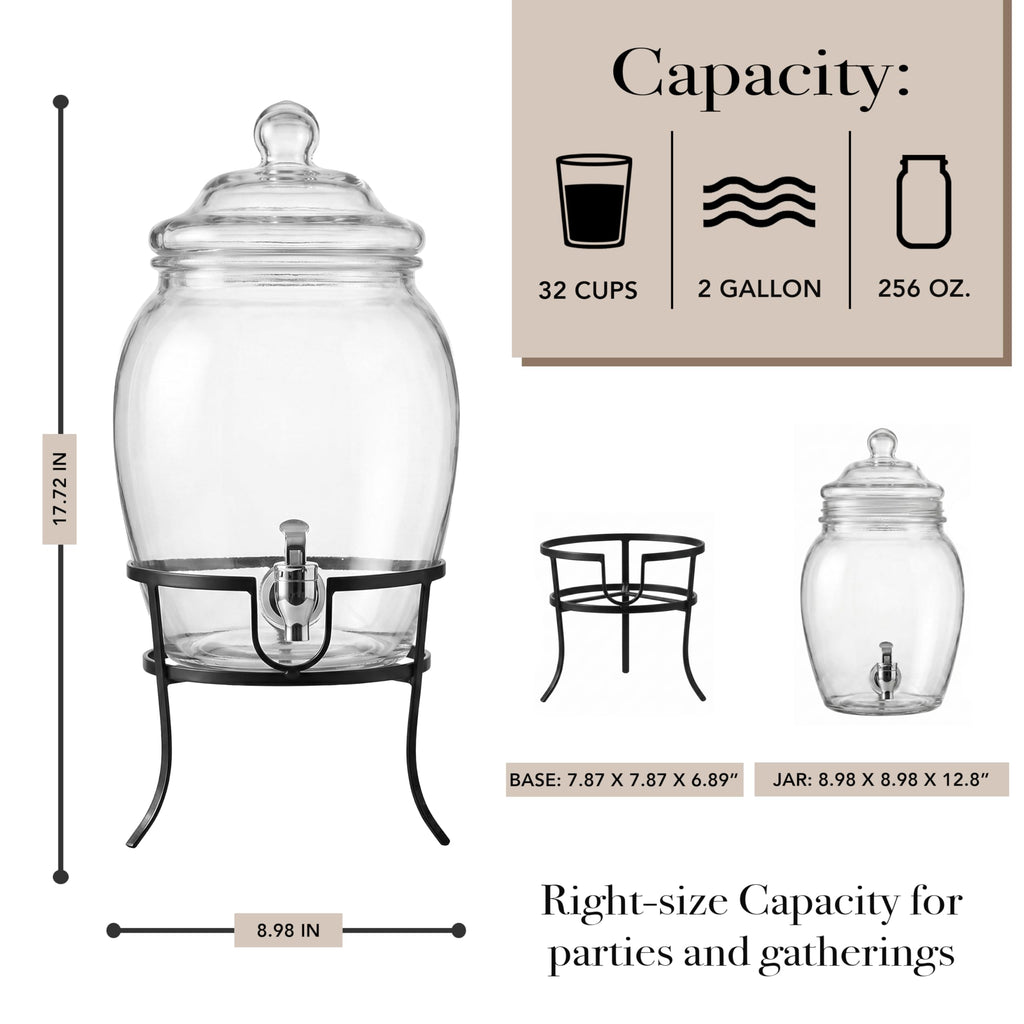 Glass Beverage Dispenser with Metal Stand 2 Gal W28162