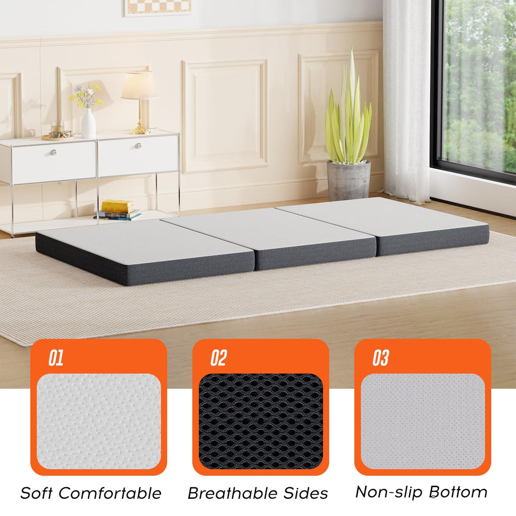 4 inch Tri Fold Memory Foam Mattress Topper with Washable Cover J587623