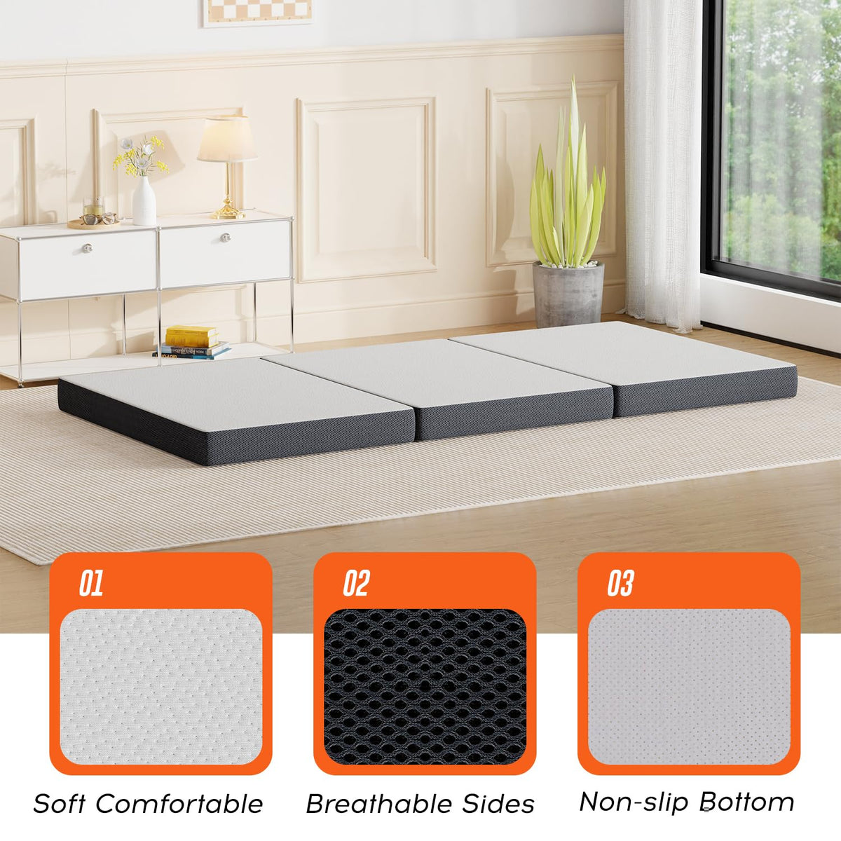 4 inch Tri Fold Memory Foam Mattress Topper with Washable Cover J587623