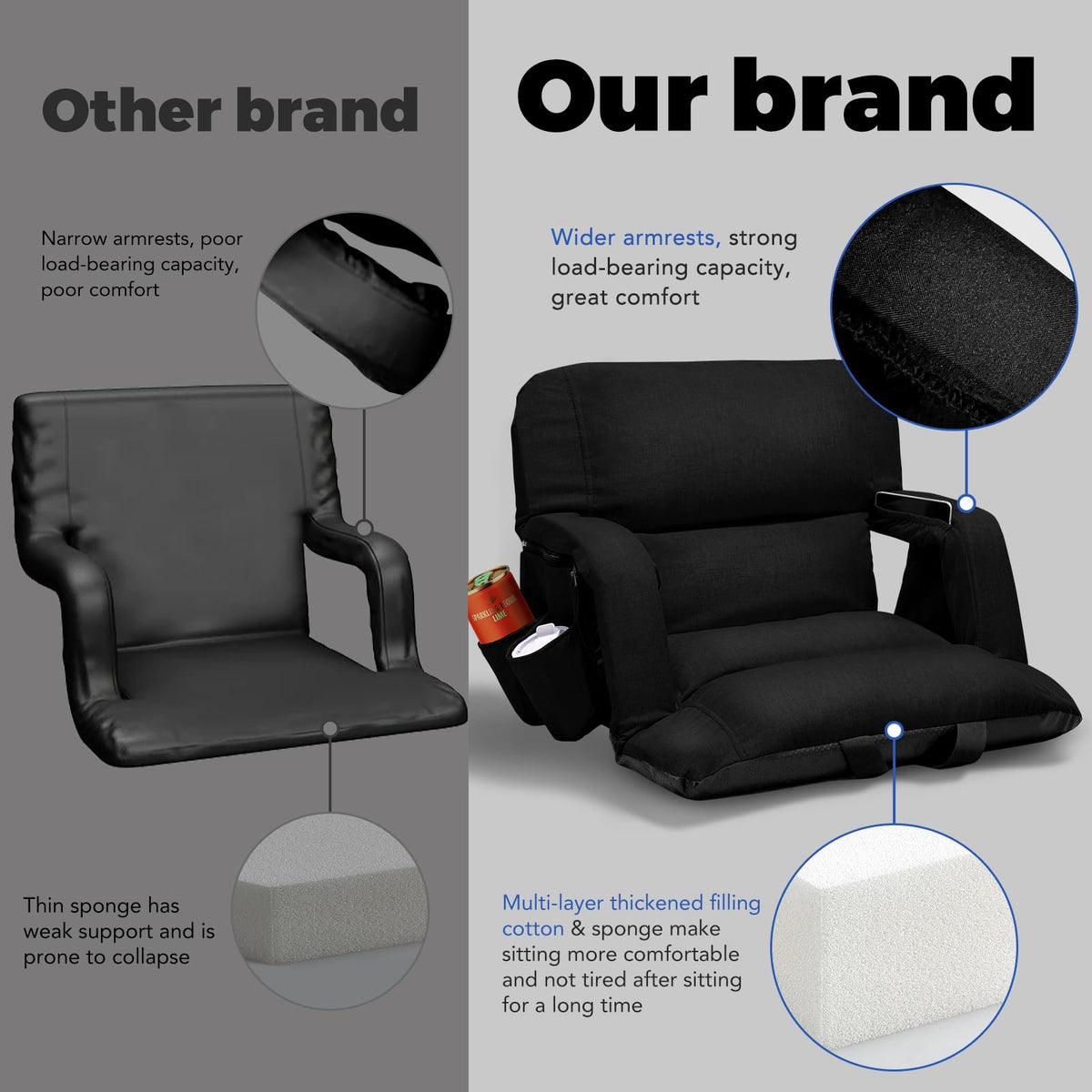 Black Wide Stadium Seats with Back Support F3372