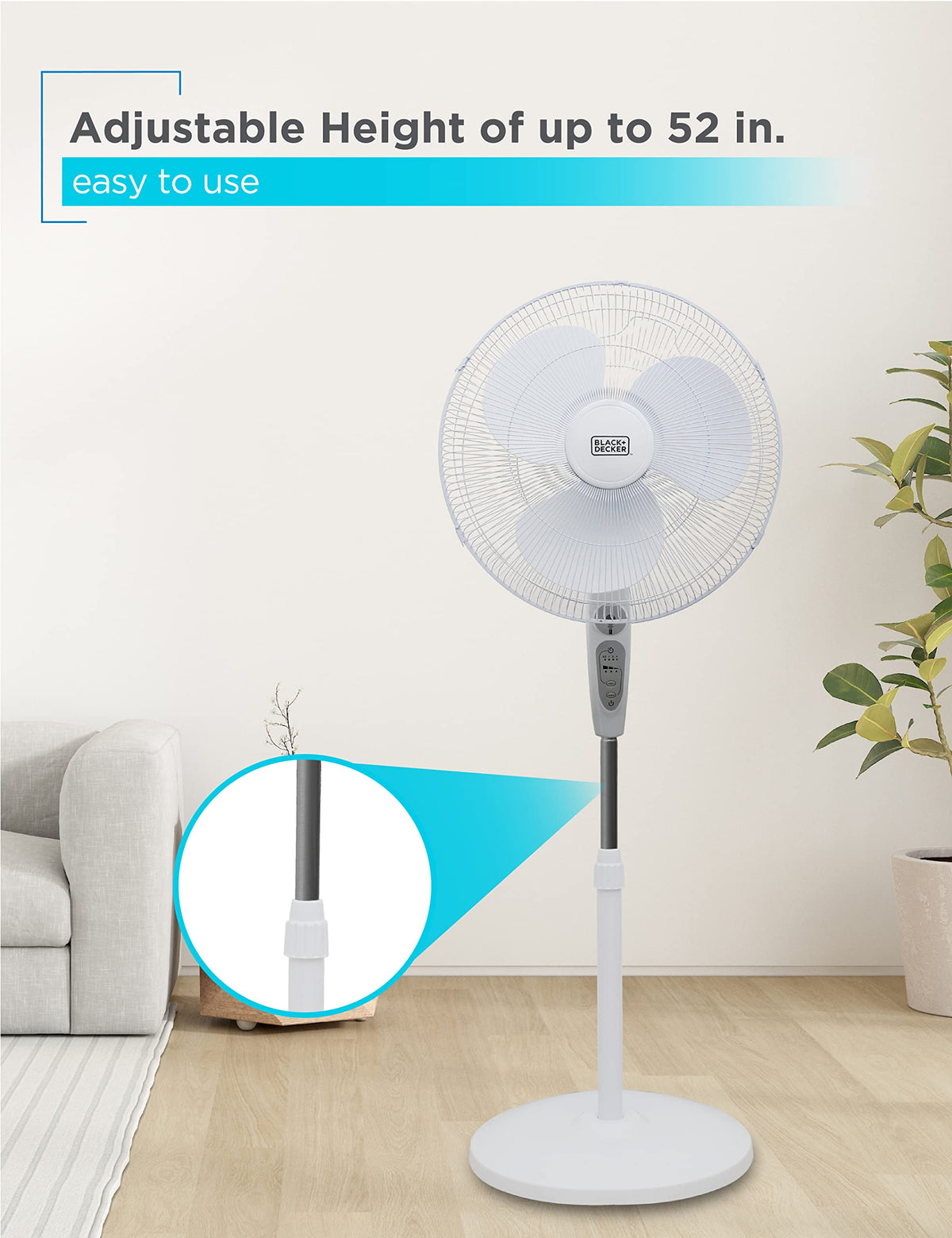 18-Inch Stand Fan with Remote and 3-Speed Settings, White S282