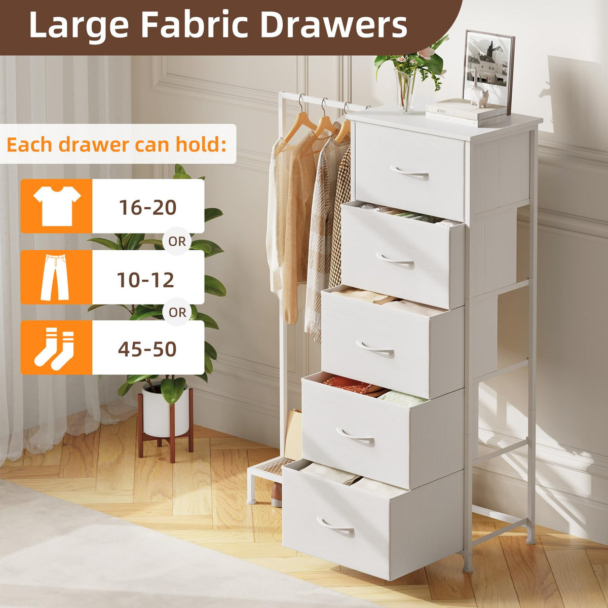 Dresser with Hanging Rack, 5 Drawers L553401