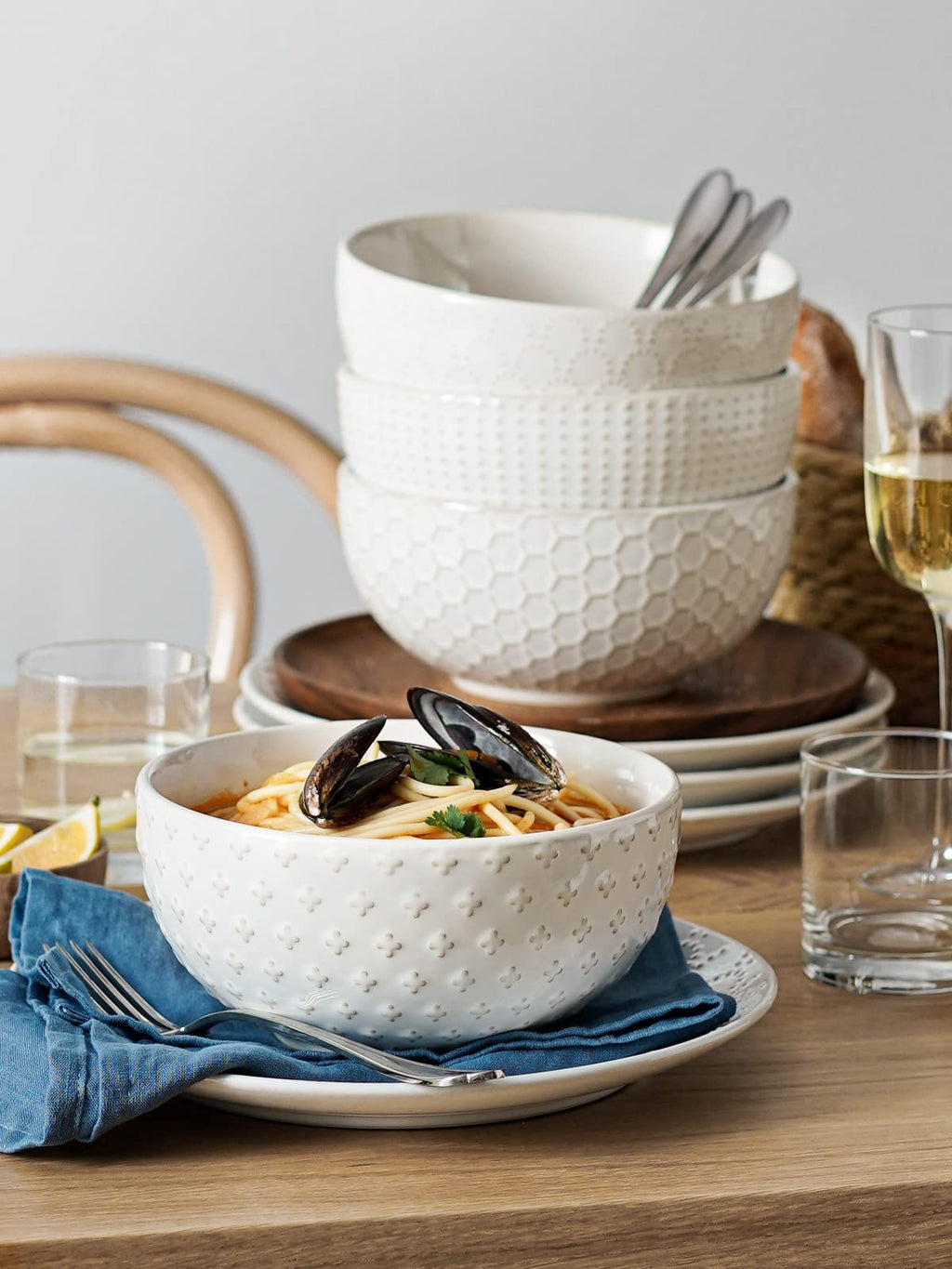 Ceramic Soup Bowl Set, 42 OZ, 7 Inch, Set of 4, Arctic White T54348