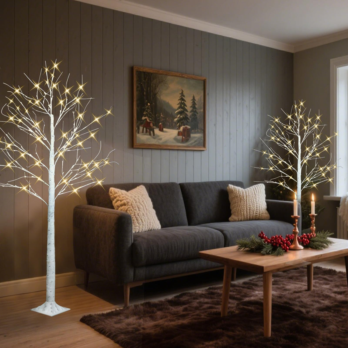 4FT 6FT 8FT Lighted Artificial Birch Tree Set of 3 G287