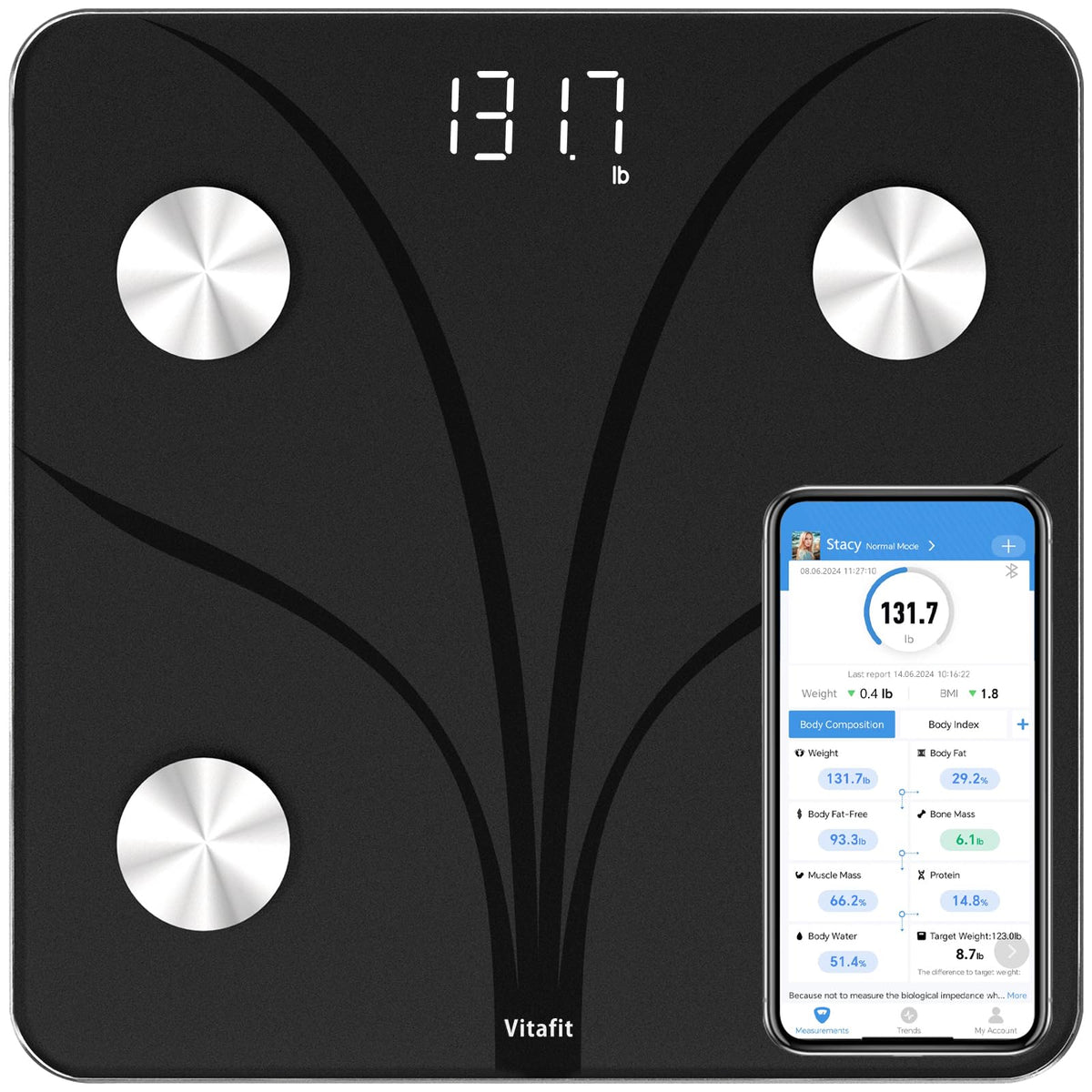 Smart Weight Scale with BMI Body Fat and Muscle, 400lb, Black K855640