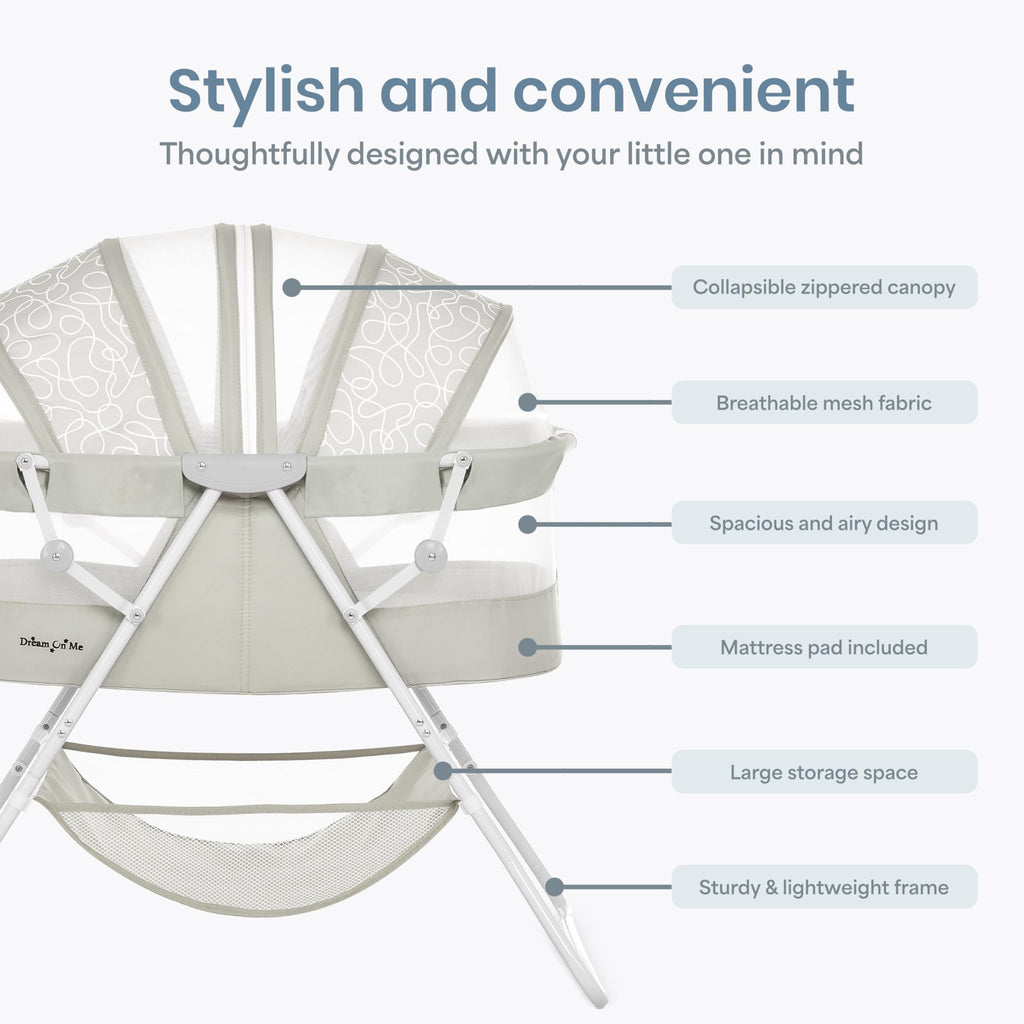 Portable Infant Bassinet, Double Mesh Canopy, Cool Grey Q281017