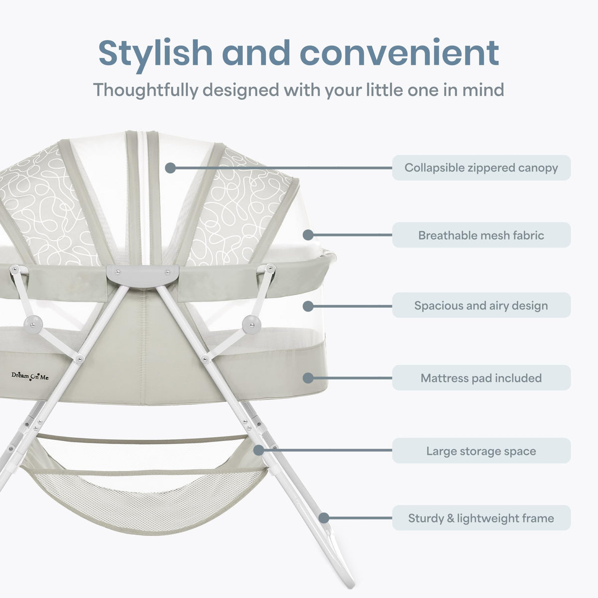 Portable Infant Bassinet, Double Mesh Canopy, Cool Grey Q281017