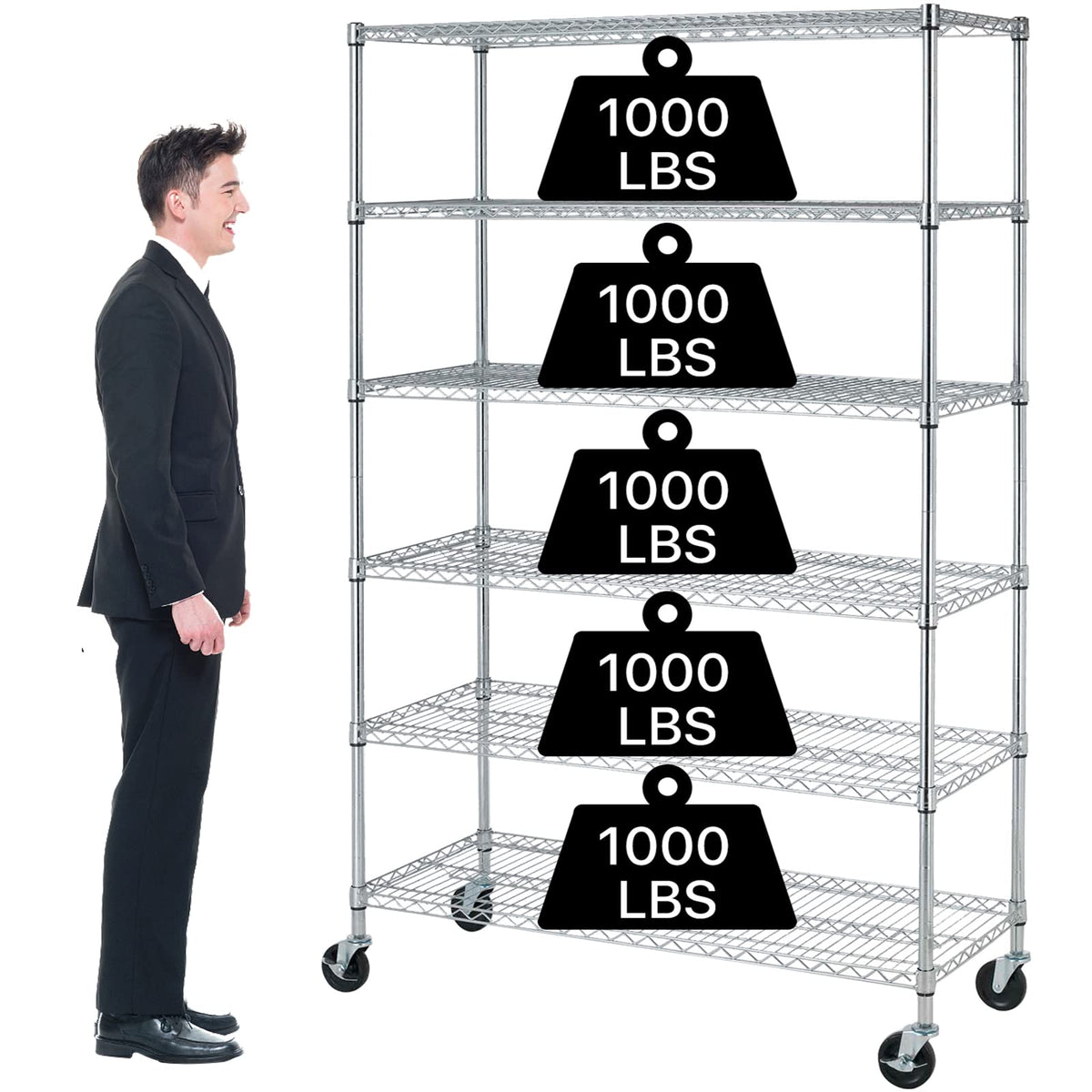 6-Tier Heavy Duty Steel Wire Shelving Unit with Wheels I633254