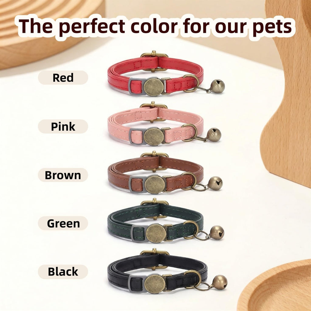 Leather Cat Collar with Bell Breakaway Adjustable Brown W849040