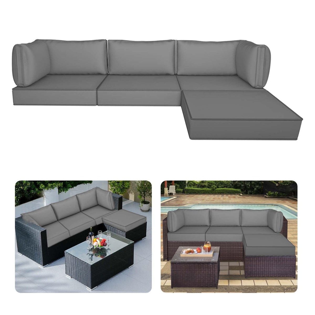 Waterproof Outdoor Couch Cushions 4 Seat Dark Grey Y931
