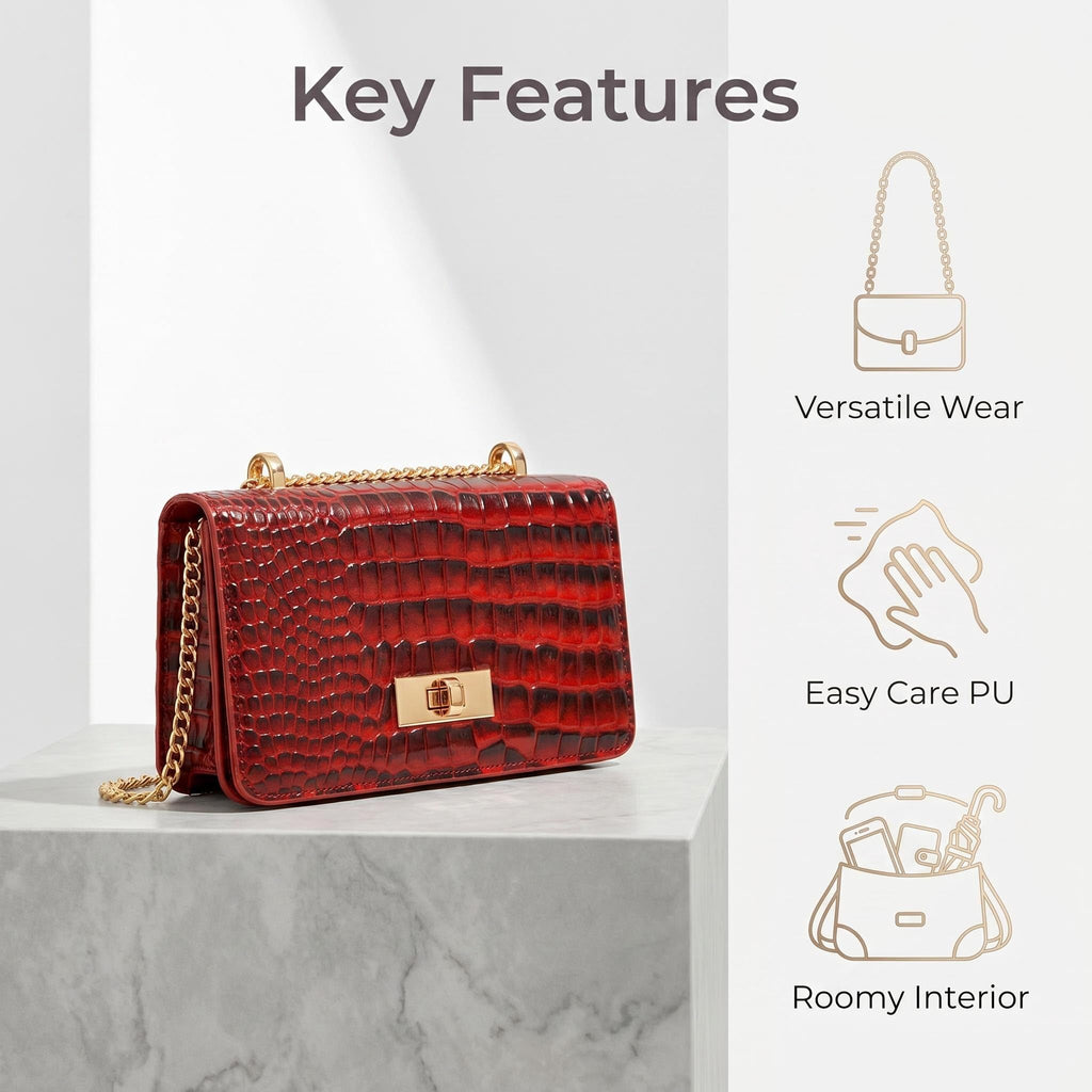 Crocodile Embossed PU Mini Crossbody Clutch Y369