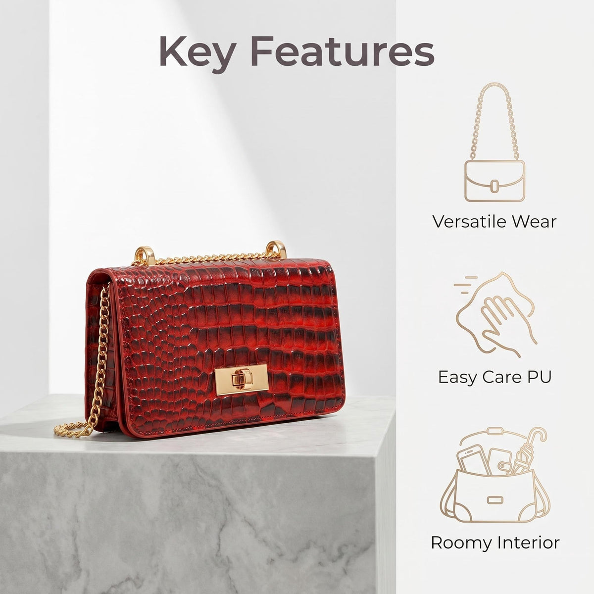 Crocodile Embossed PU Mini Crossbody Clutch Y369