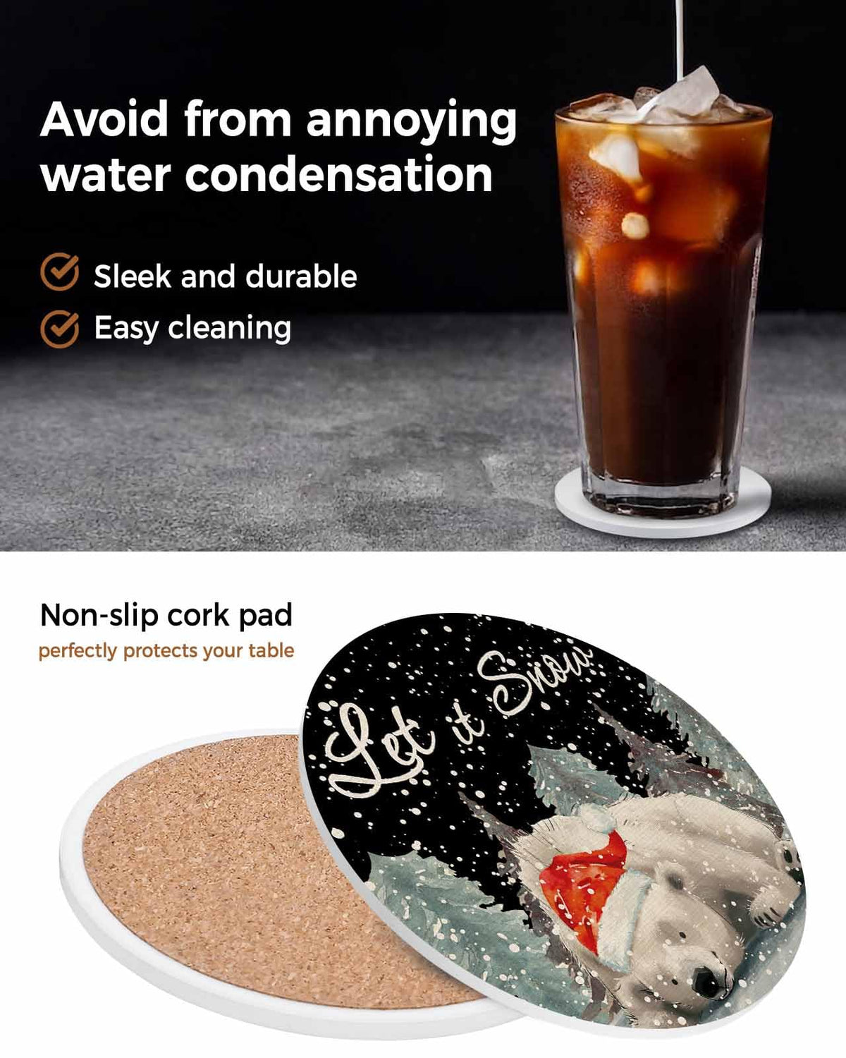 Set of 4 Absorbent Ceramic Stone Coasters with Holder Y9319