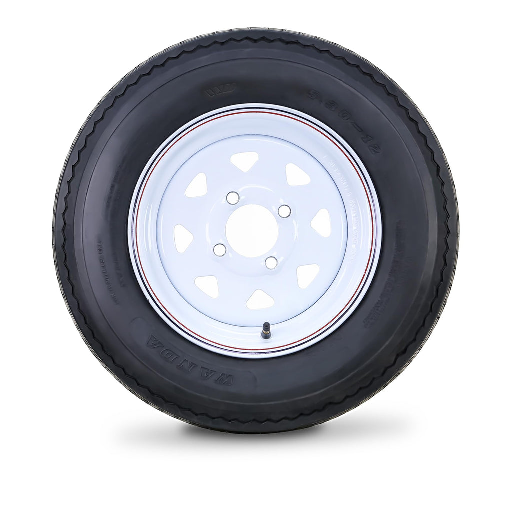 5.30-12 Trailer Tire & Wheel 6-Ply White Spoke Rim S9691