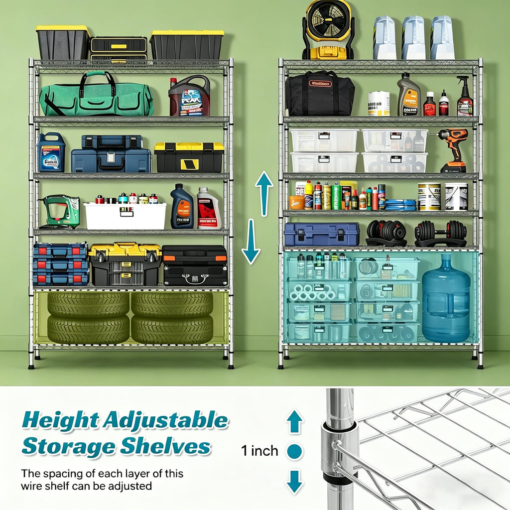 6-Tier Heavy Duty Steel Wire Shelving Unit with Wheels I633254