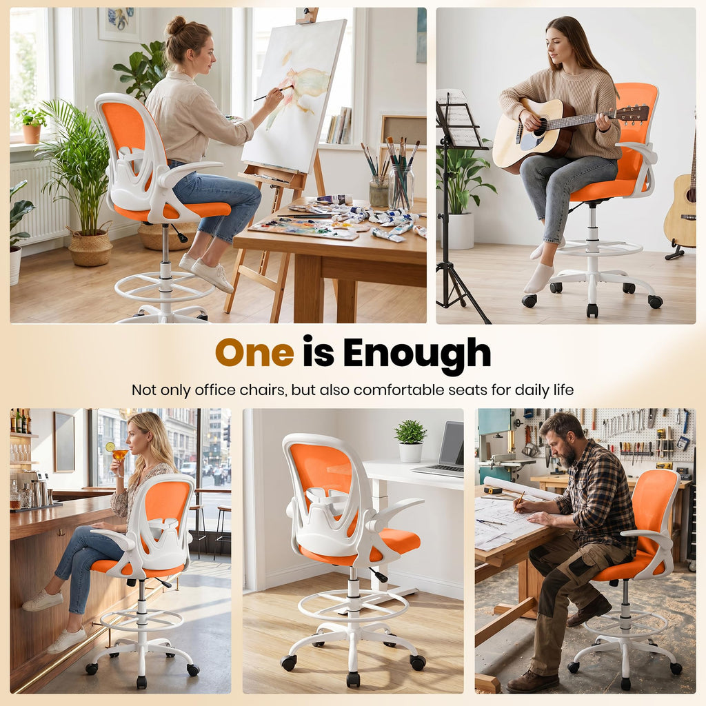 Tall Ergonomic Drafting Chair with Flip-up Armrests and Footrest Ring X98580