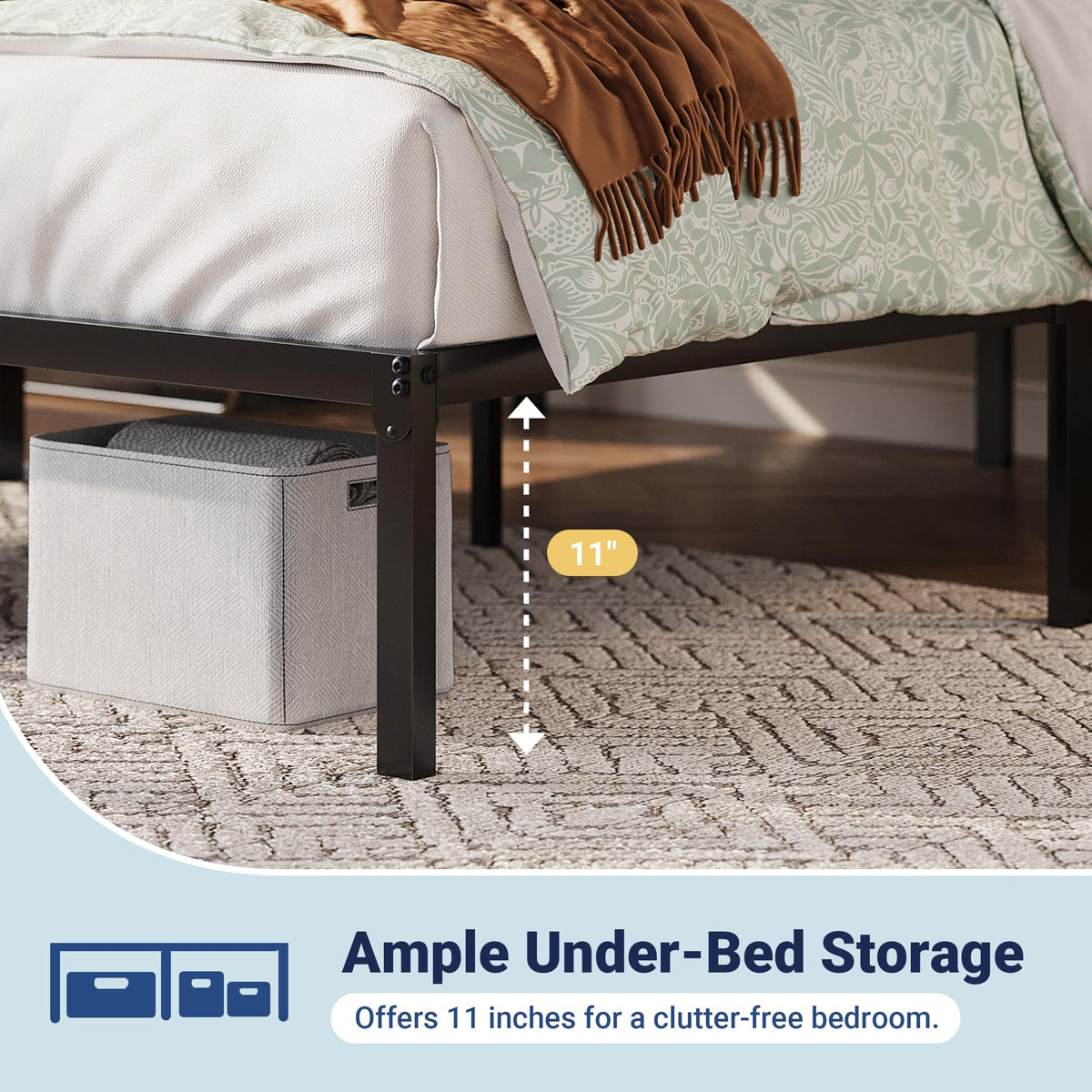 Queen 12 Inch Metal Bed Frame with Storage Space O464498