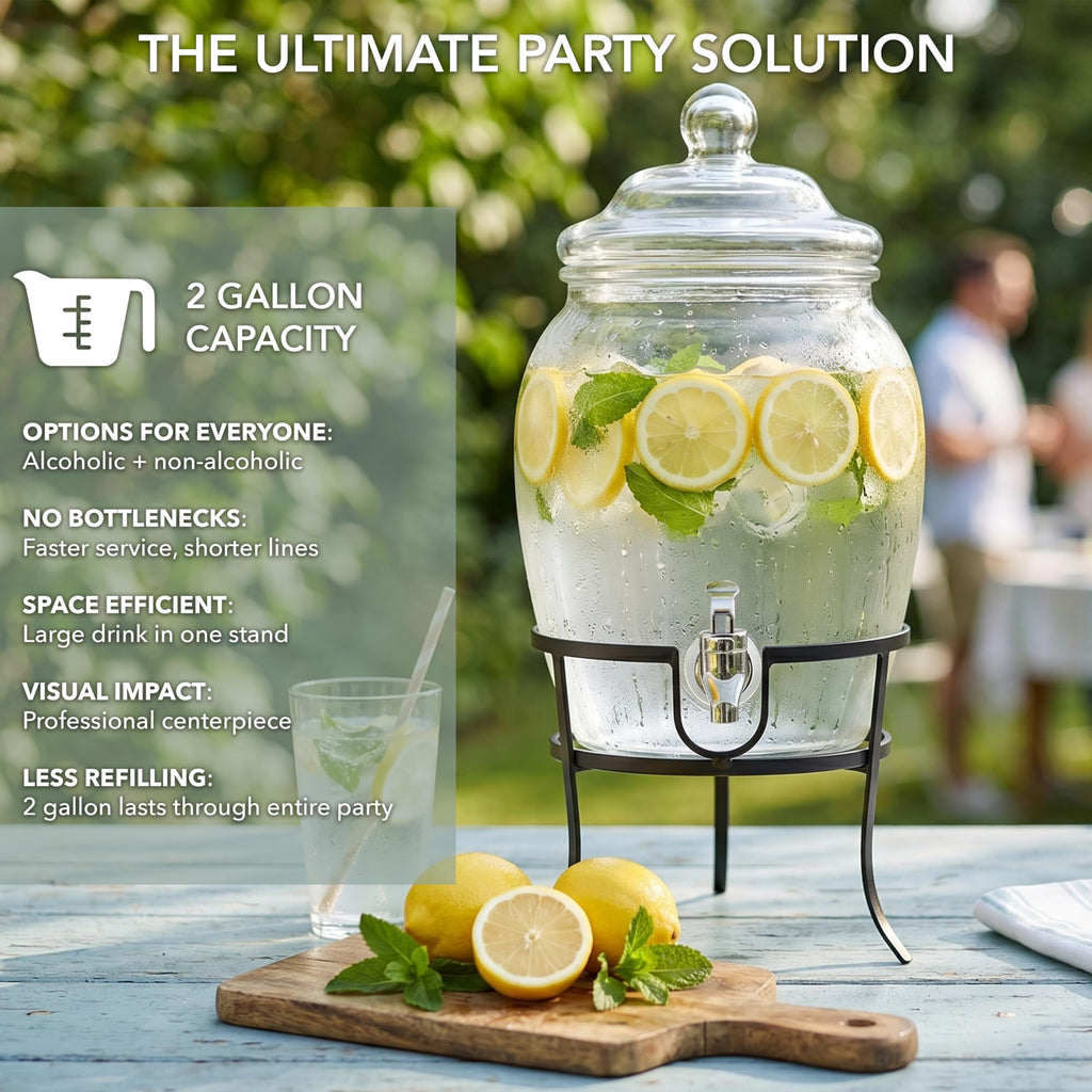 Glass Beverage Dispenser with Metal Stand 2 Gal W28162