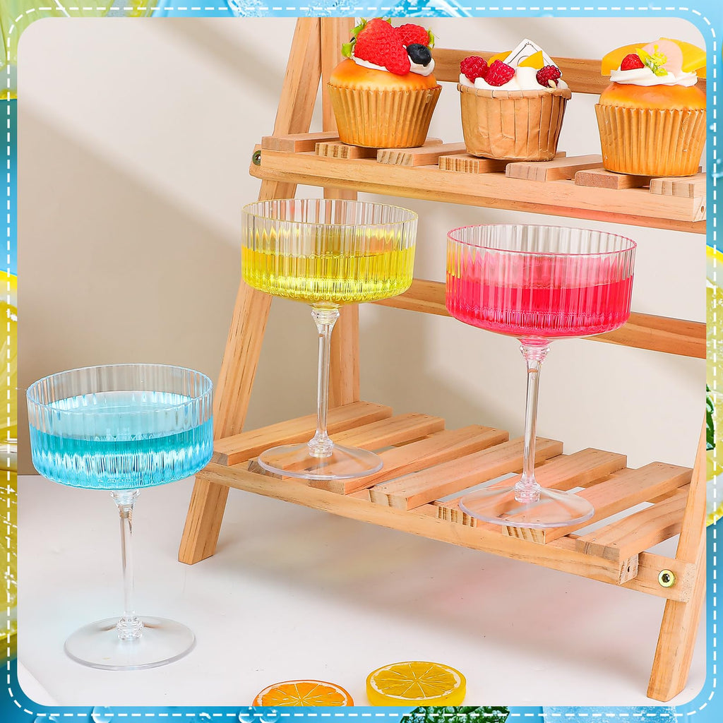 12 Pcs Ribbed Martini Glasses Transparent Plastic C772067