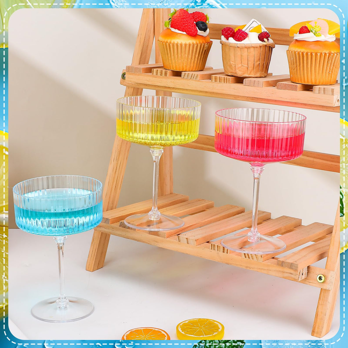 12 Pcs Ribbed Martini Glasses Transparent Plastic C772067