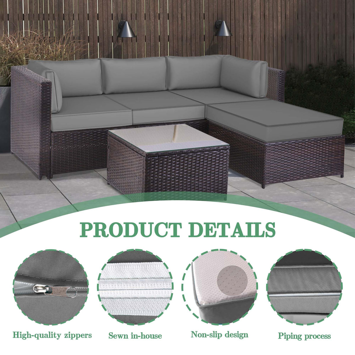 Waterproof Outdoor Couch Cushions 4 Seat Dark Grey Y931