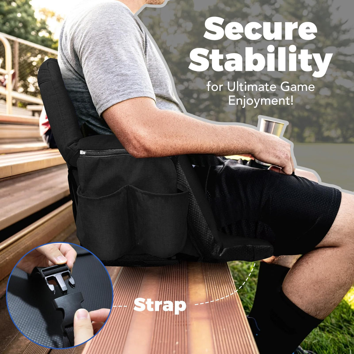 Black Wide Stadium Seats with Back Support F3372
