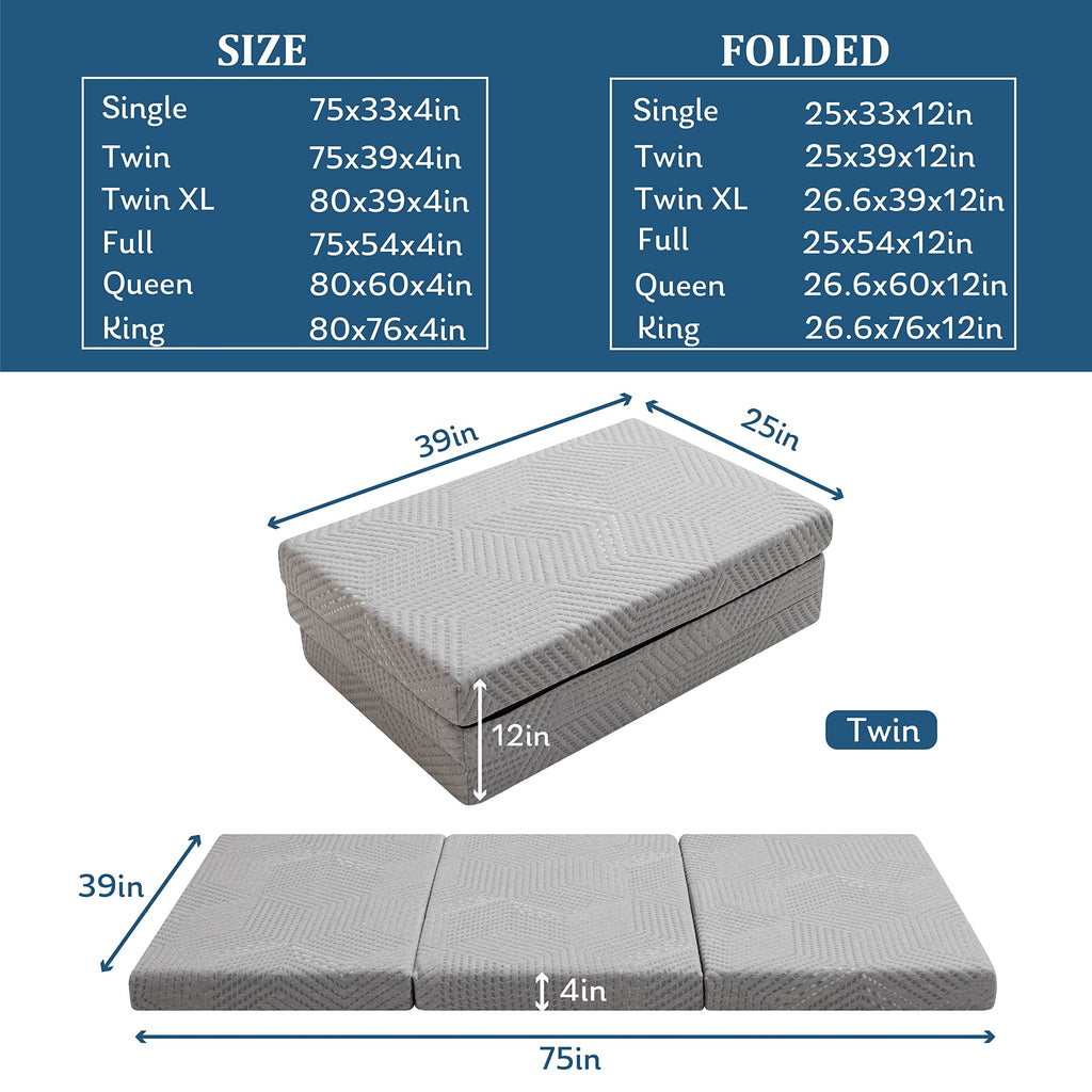 4 Inch Tri Folding Memory Foam Mattress E25657