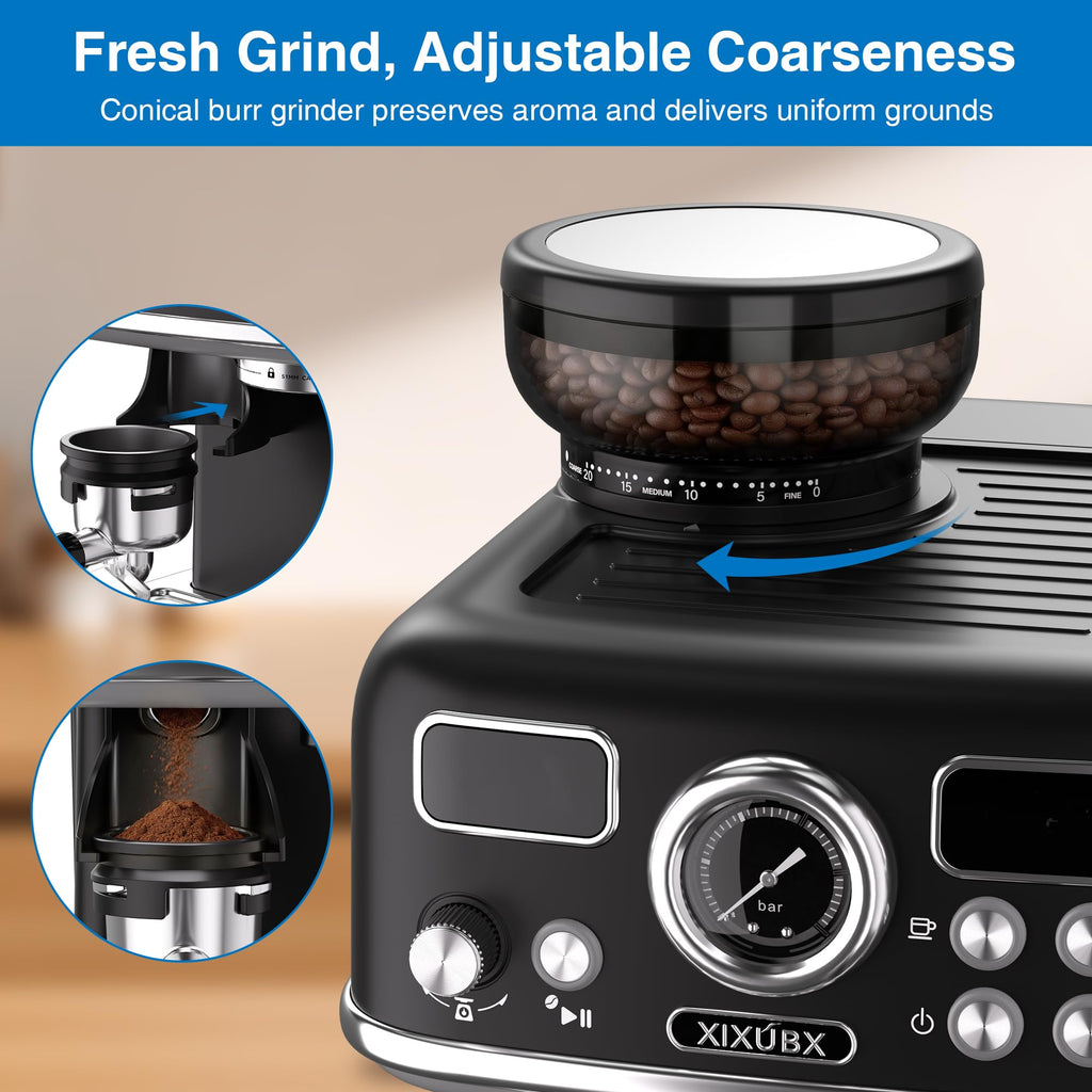 Espresso Machine with Grinder, PID & Programmable Settings, Black I3789