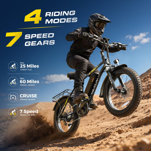 1000W Peak Motor 60+ Miles Fat Tire 20" Electric Bike S477
