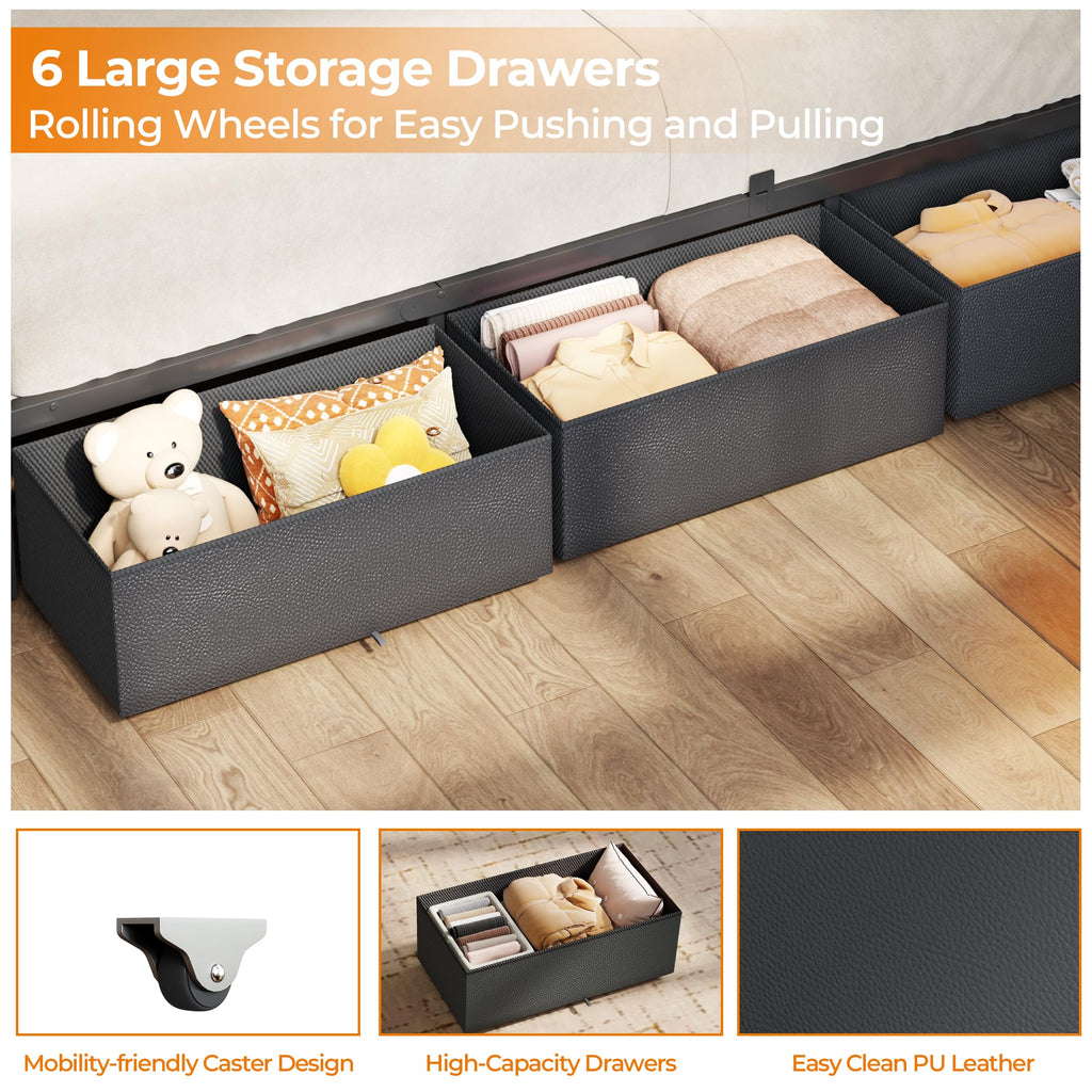 Full Size Bed Frame with Storage Headboard H708