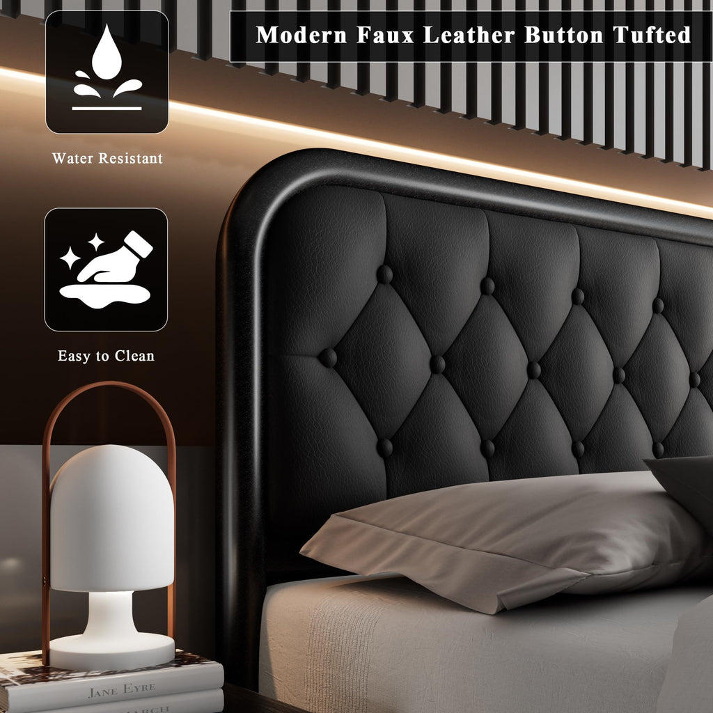 Full Size Upholstered Platform Bed Frame with Faux Leather Headboard I991