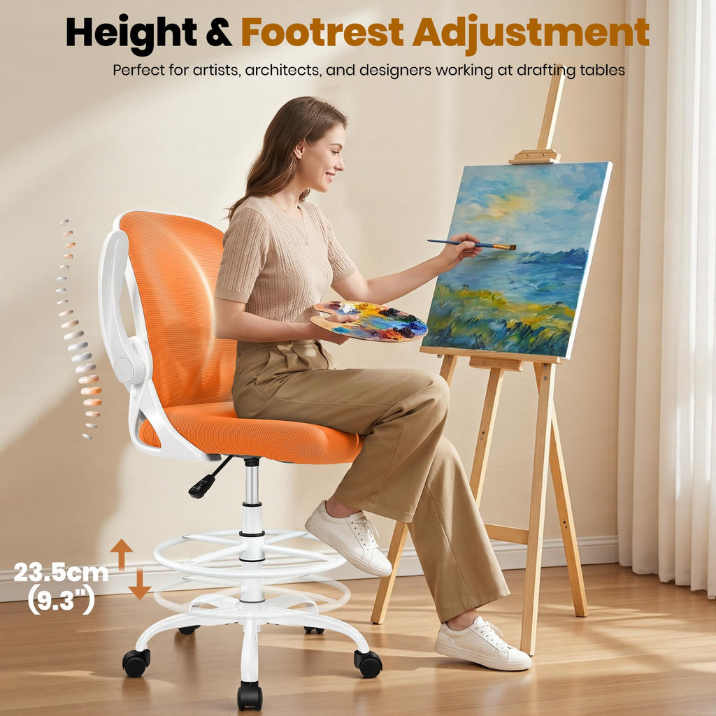 Tall Ergonomic Drafting Chair with Flip-up Armrests and Footrest Ring X98580