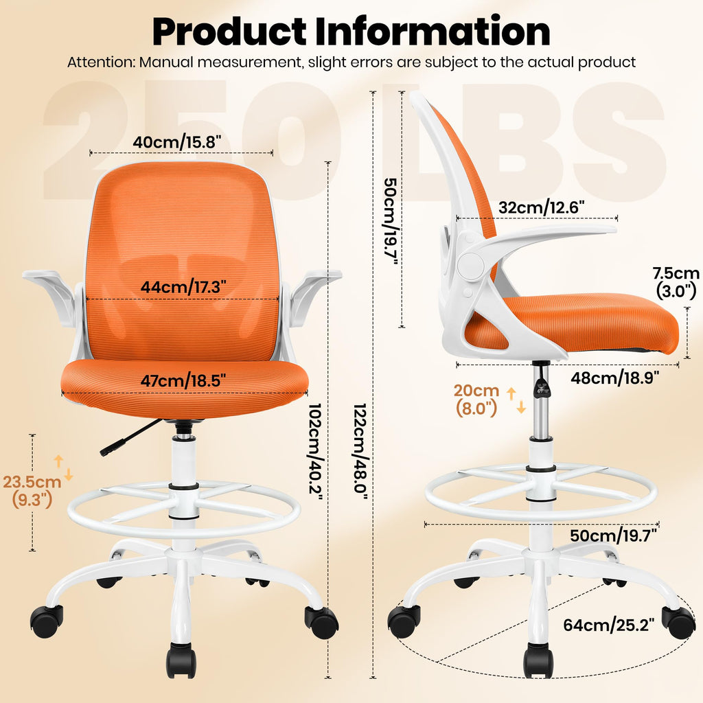 Tall Ergonomic Drafting Chair with Flip-up Armrests and Footrest Ring X98580