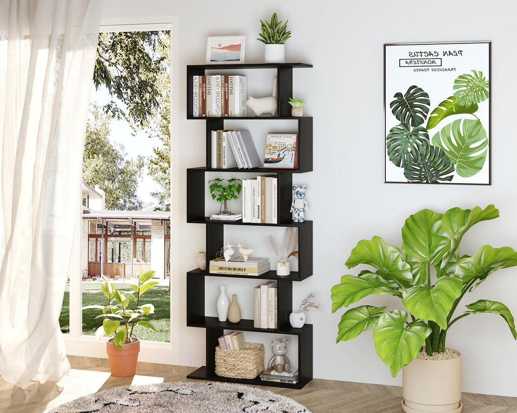 6-Tier Geometric S Shaped Wood Bookshelf E8507