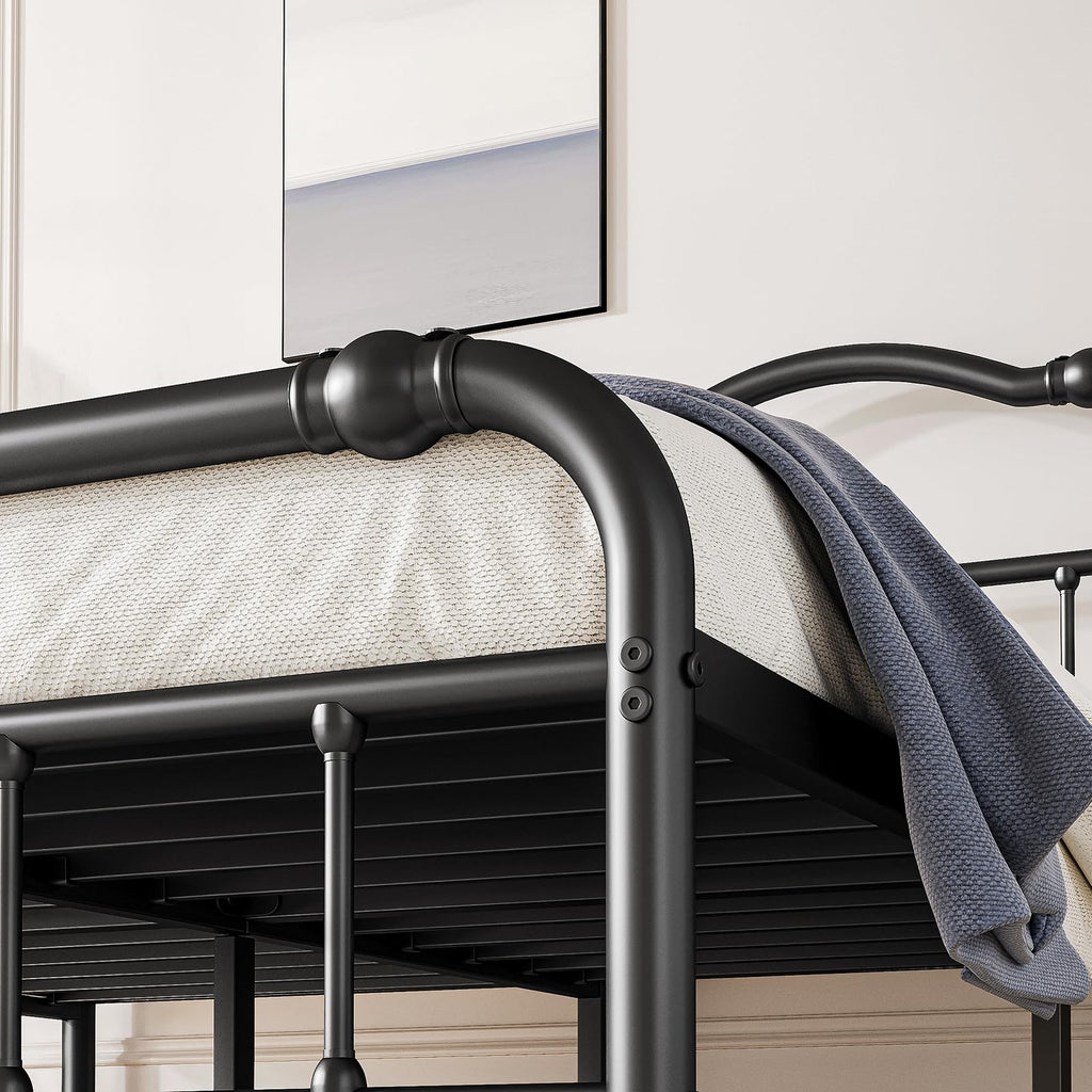 Queen Size Black Metal Platform Bed Frame with Headboard S3278
