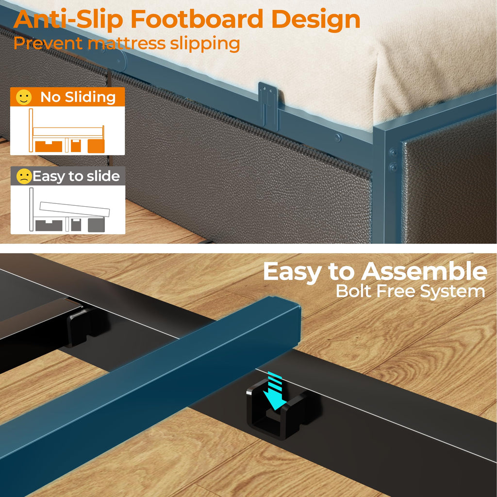Full Size Bed Frame with Storage Headboard H708