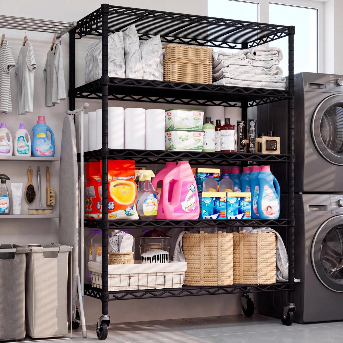 Wire Storage Rack with Wheels Metal Shelving E803197