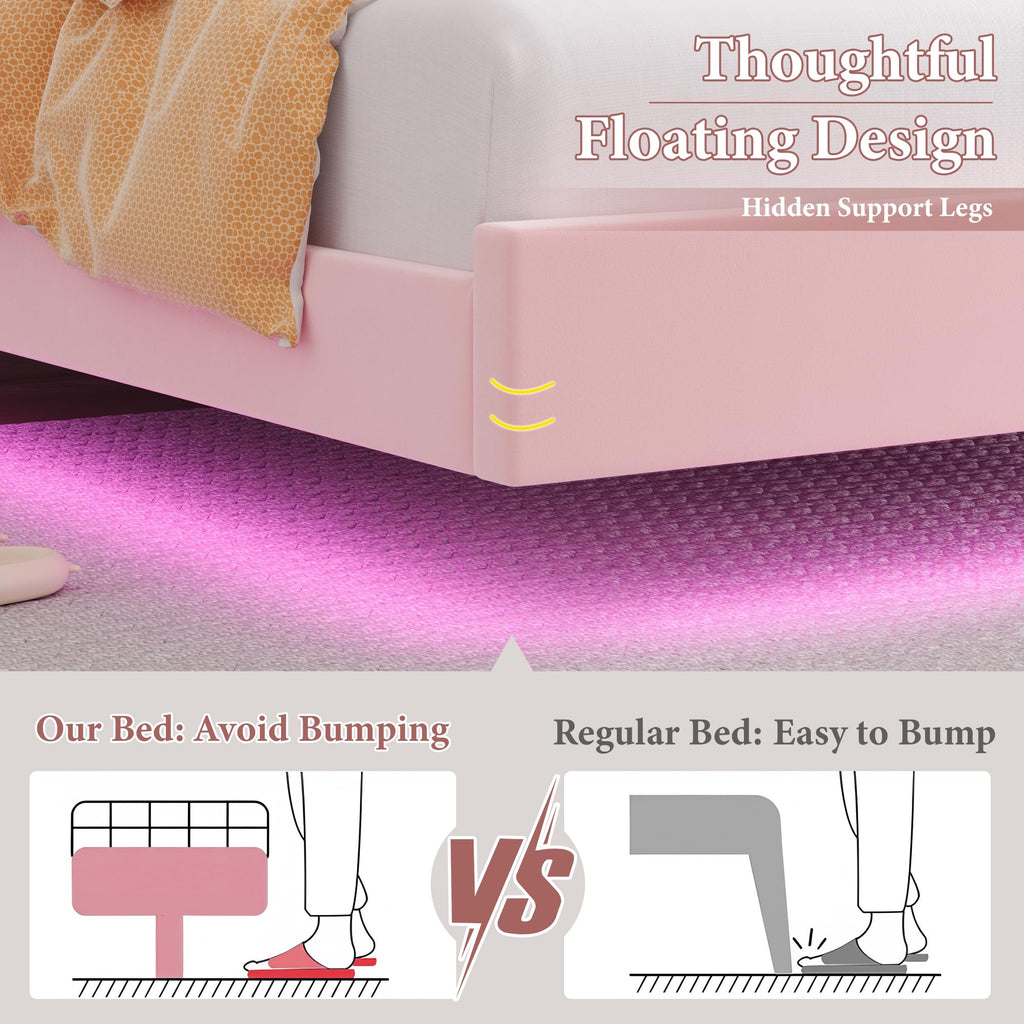 Full Size LED Bed Frame with Charging Station Headboard V9718