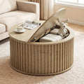 Round Coffee Table with Storage, 35.43" Fluted Center Table W8183