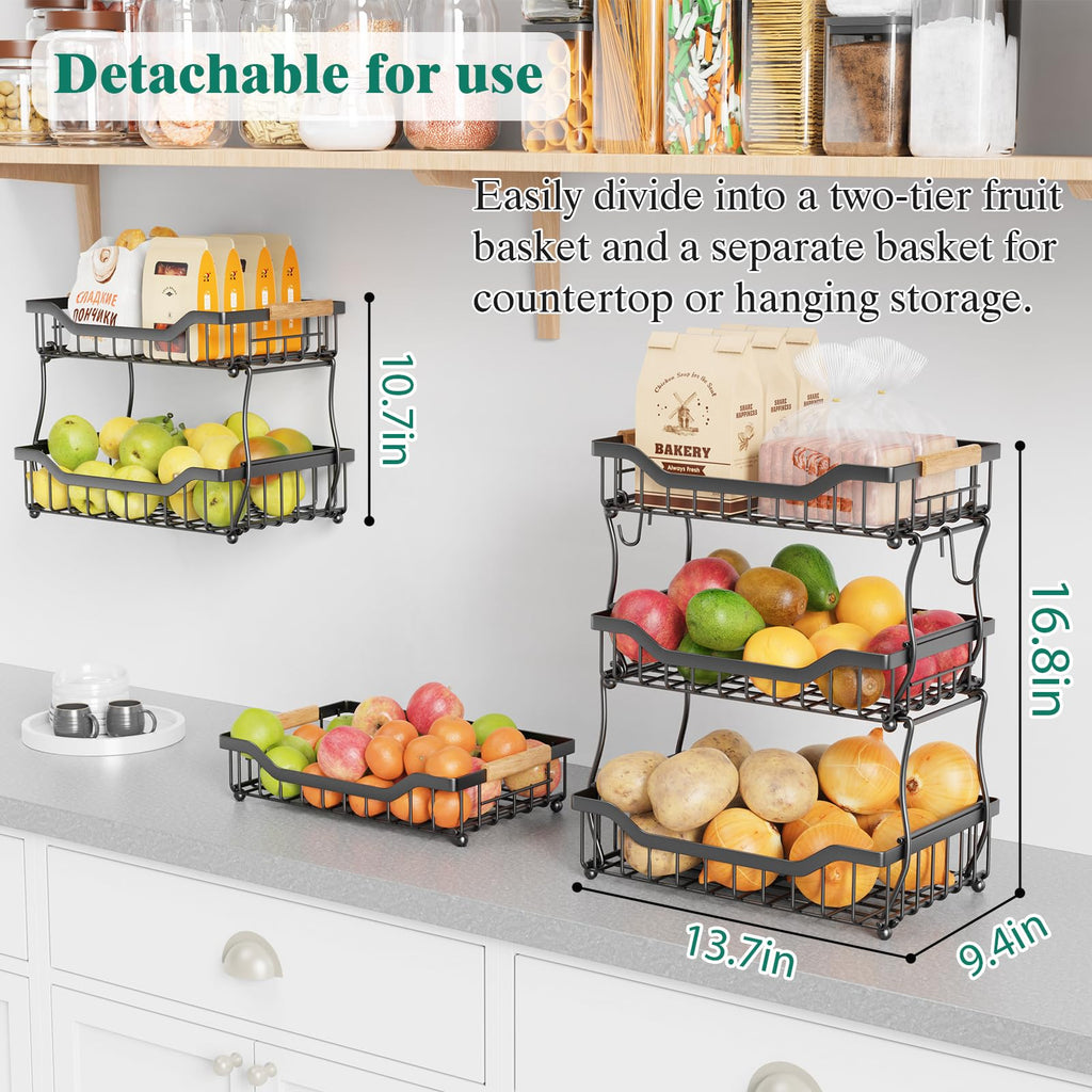 3 Tier Black Metal Wire Fruit Basket W4265