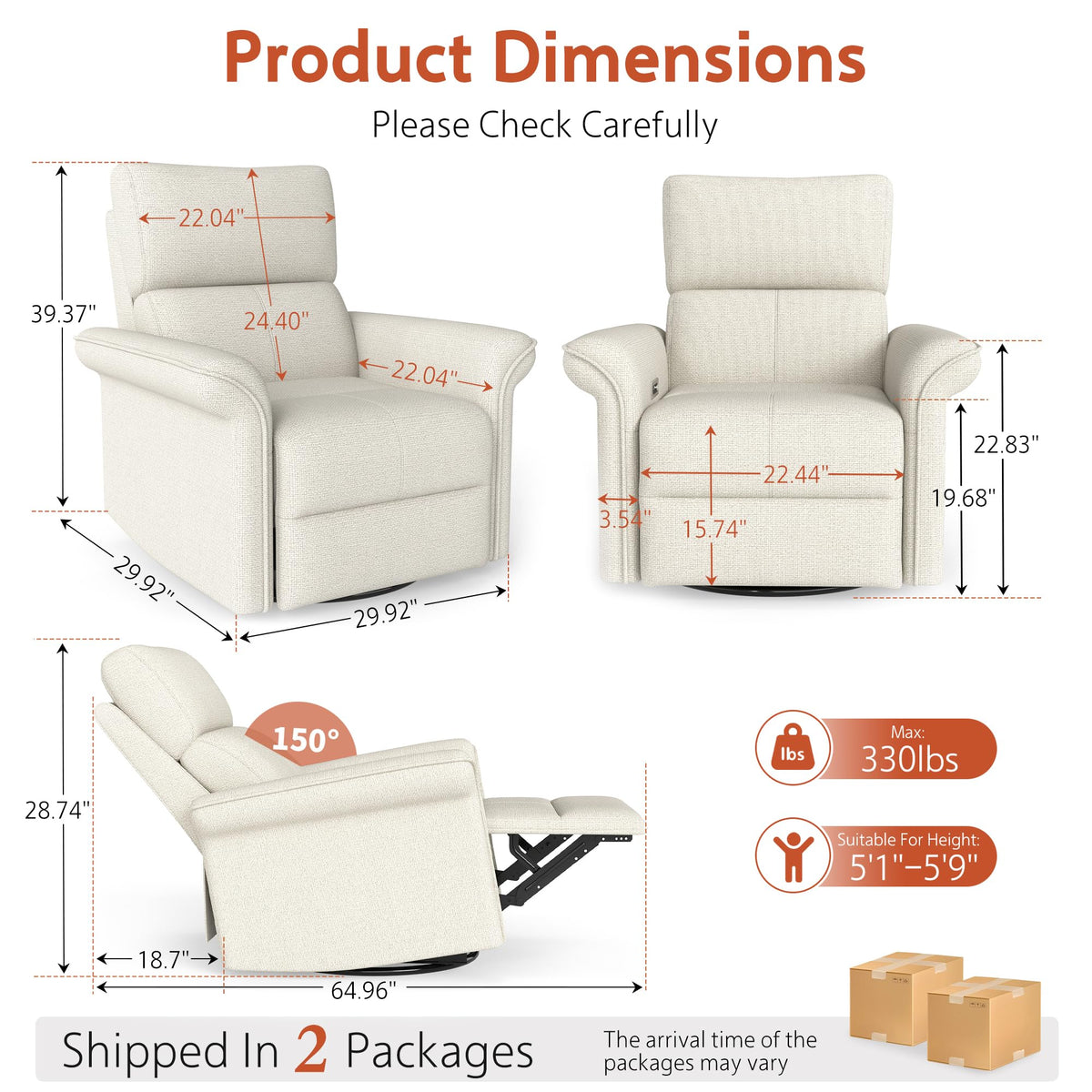 Fabric Light Gray Swivel Rocker Recliner Chair V999