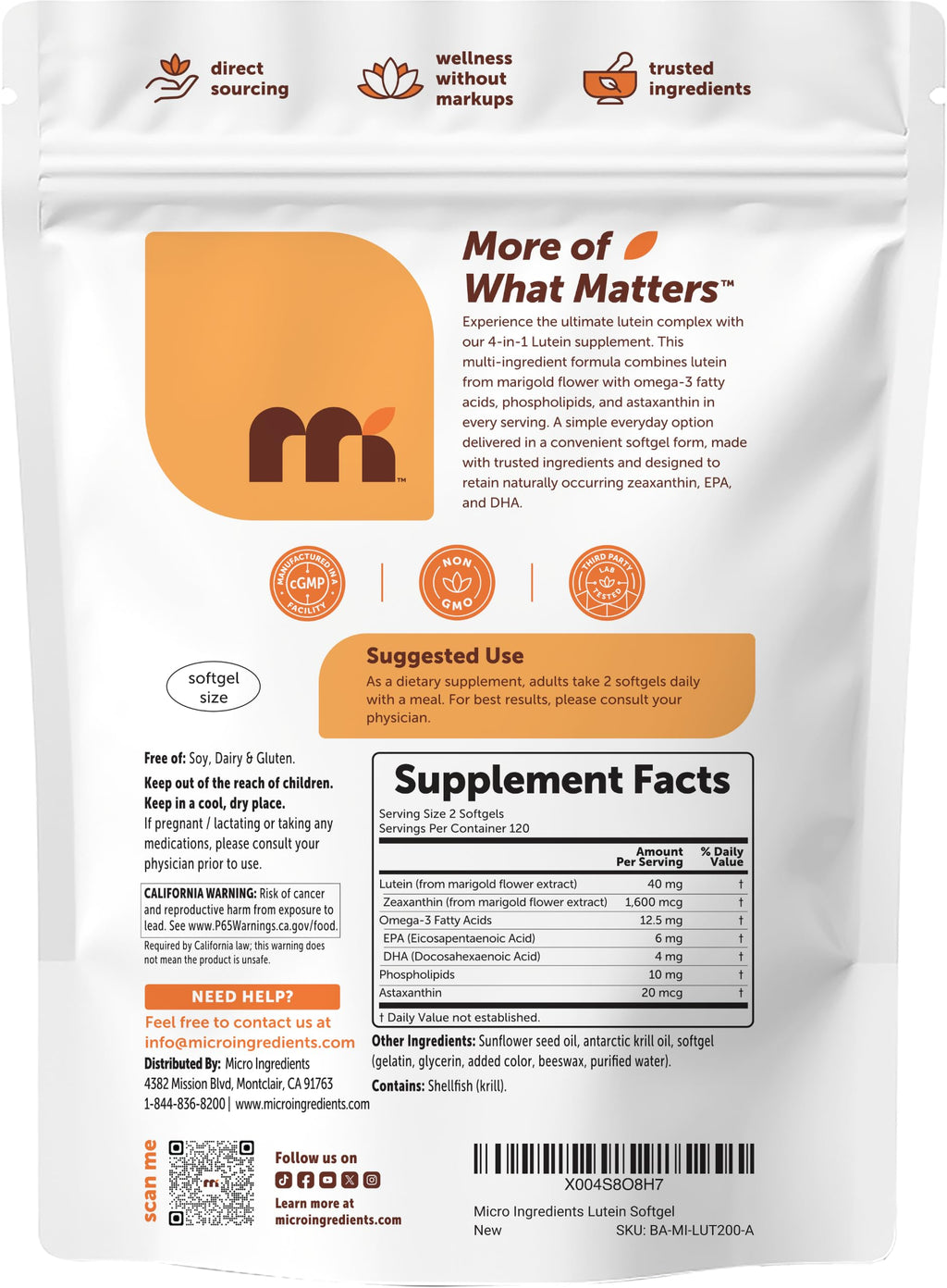 Lutein Zeaxanthin 40mg Omega-3 DHA EPA S5815