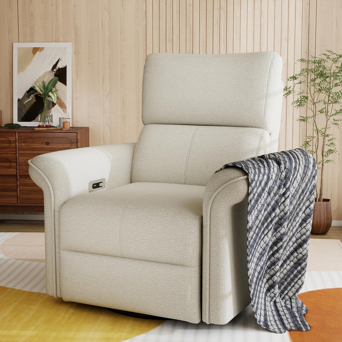 Fabric Light Gray Swivel Rocker Recliner Chair V999