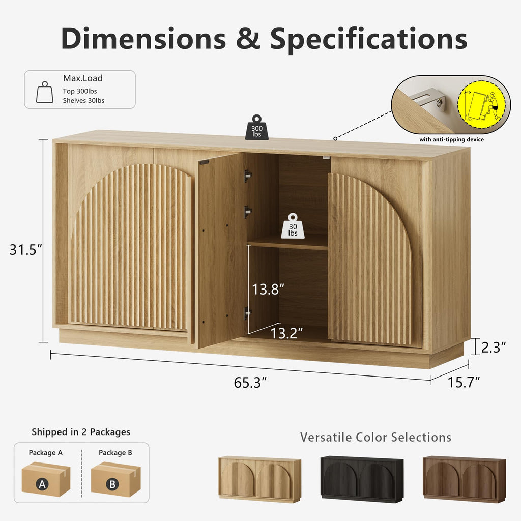 65" Oak Sideboard Buffet Cabinet with Storage T512338