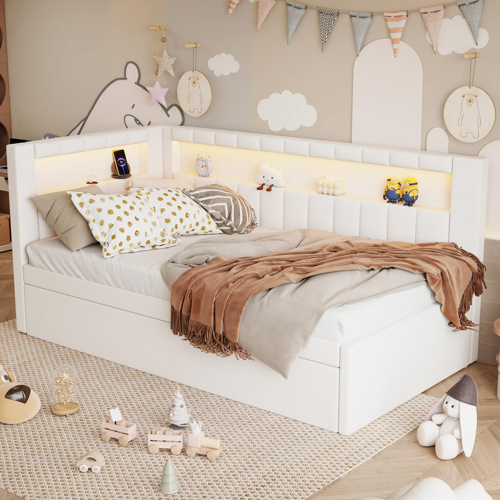 White Twin Size Upholstered Daybed with Trundle A430065