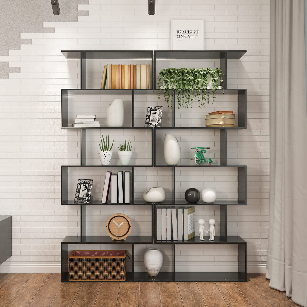 6-Tier Geometric S Shaped Wood Bookshelf E8507
