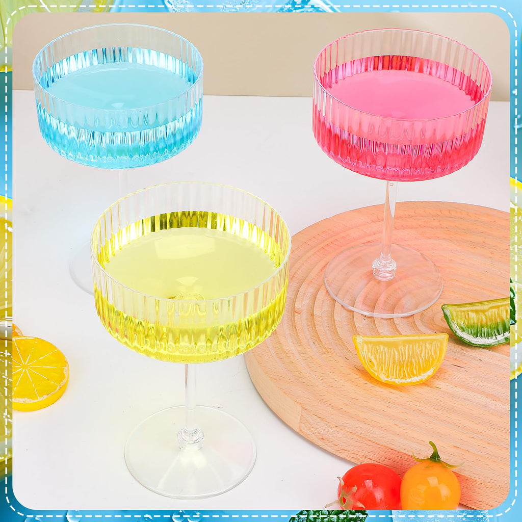 12 Pcs Ribbed Martini Glasses Transparent Plastic C772067