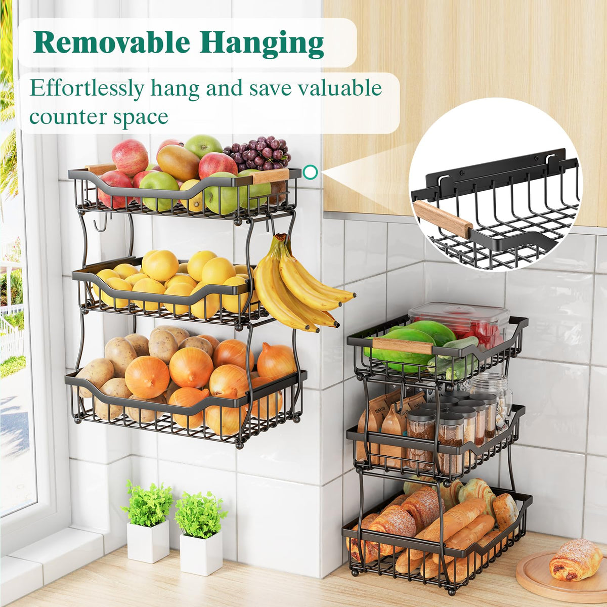 3 Tier Black Metal Wire Fruit Basket W4265